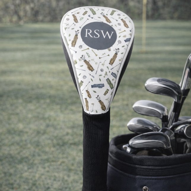 Watercolor Golf Pattern Monogram  Head Cover (Creator Uploaded)