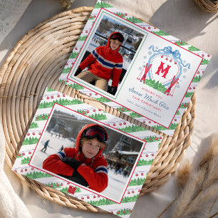 Watercolor Gondola Ski Monogram Crest Holiday Card