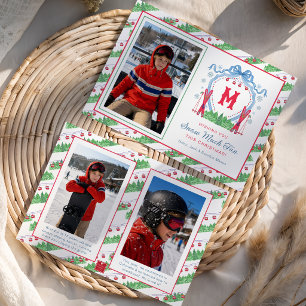 Watercolor Gondola Ski Monogram Crest Holiday Card