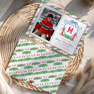 Watercolor Gondola Ski Monogram Crest Holiday Card