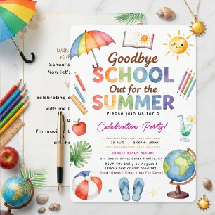 Watercolor Goodbye School Out For The Summer Invitation