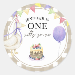 Watercolor Goose 1st birthday Classic Round Sticker