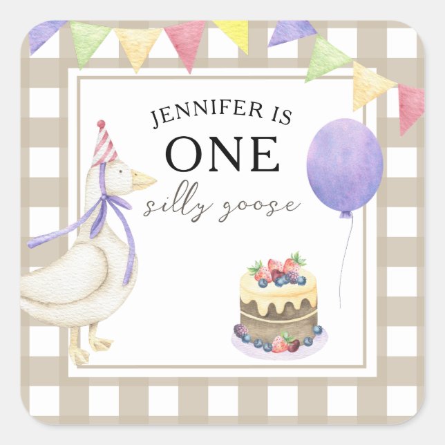 Watercolor Goose 1st birthday Square Sticker (Front)