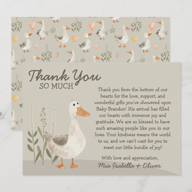 Watercolor Goose - Baby Shower Thank You Card (Front/Back)