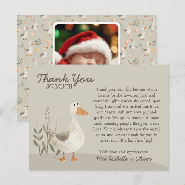 Watercolor Goose - Baby Shower Thank You Card (Front/Back)