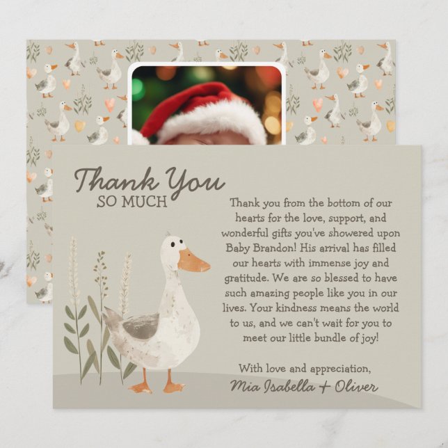 Watercolor Goose - Baby Shower Thank You Card (Front/Back)