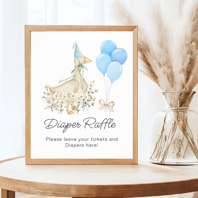 Watercolor Goose Boy Baby Shower Diaper Raffle  Poster (Creator Uploaded)