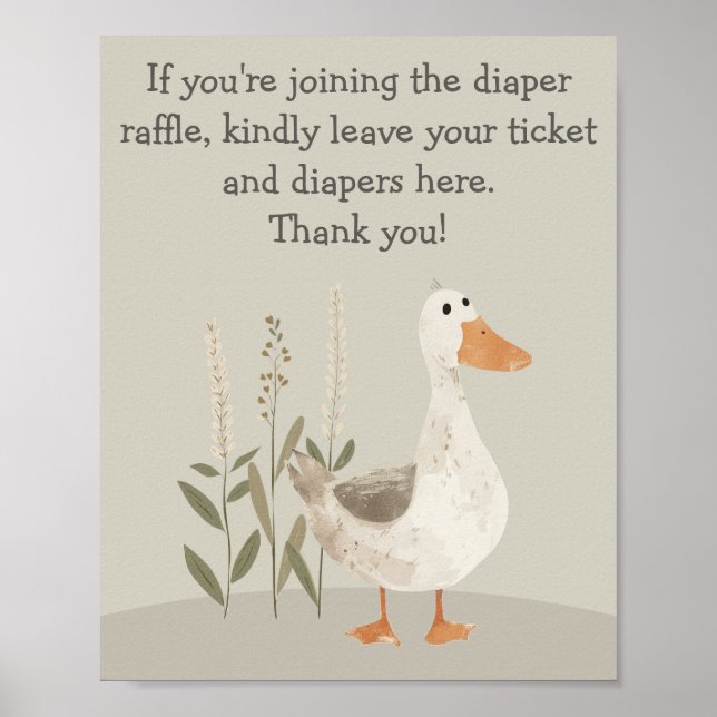 Watercolor Goose Diaper Raffle Baby Shower Poster (Front)