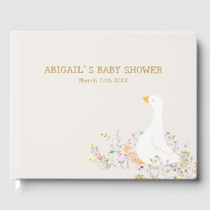 Watercolor Goose Duck Wildflower Baby Shower Guest Book