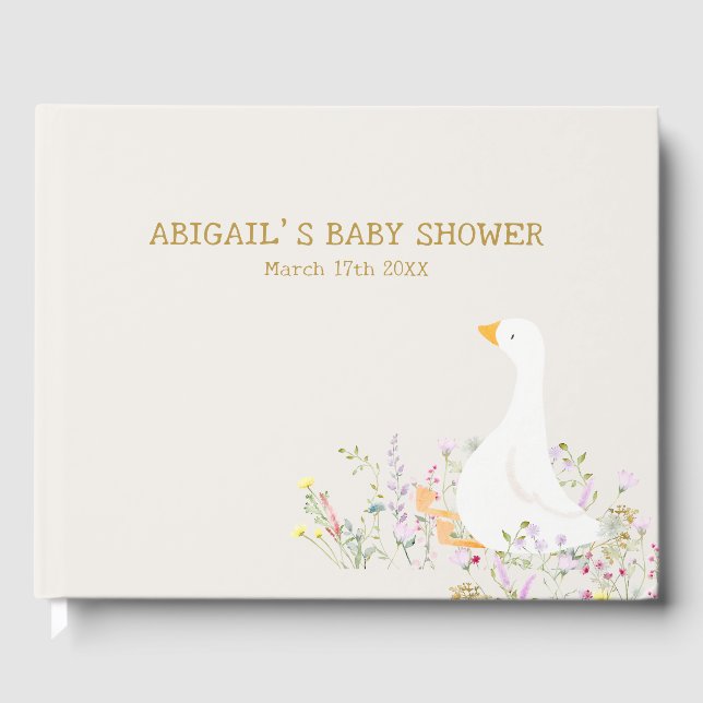 Watercolor Goose Duck Wildflower Baby Shower Guest Book (Front)