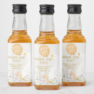 Watercolor Goose Duck Wildflower Baby Shower Liquor Bottle Label