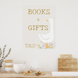 Watercolor Goose Floral Baby Shower Books Gifts Poster