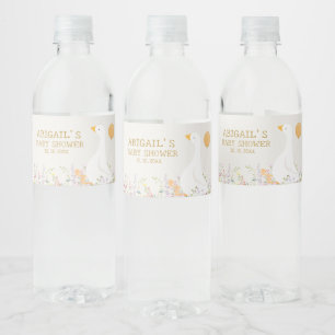 Watercolor Goose Floral Wildflower Baby Shower Water Bottle Label