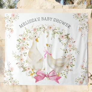 Watercolor Goose Mum & Girl Flowers Baby Shower Tapestry