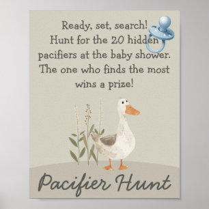 Watercolor Goose Pacifier Hunt Baby Shower Game Poster