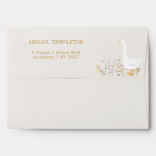 Watercolor Goose Wildflower Baby Shower Address Envelope (Back (Top Flap))