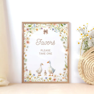 Watercolor Goose Wildflower Baby Shower Favours Poster