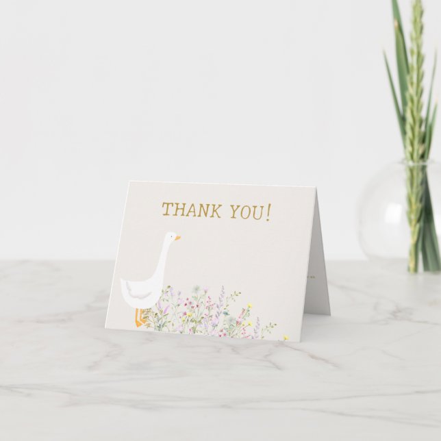 Watercolor Goose Wildflower Baby Shower Thank You Card (Front)