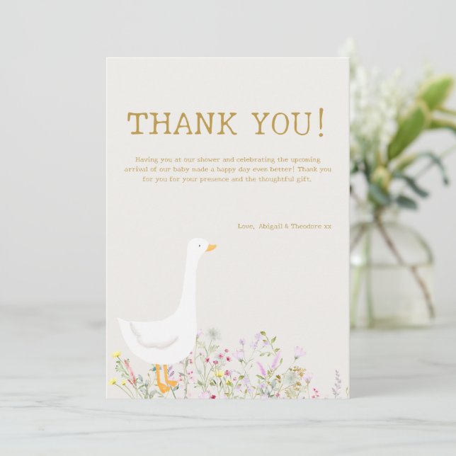 Watercolor Goose Wildflower Baby Shower Thank You Card (Standing Front)