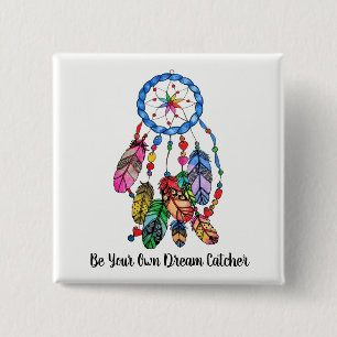 Watercolor gorgeous rainbow dream catcher 15 cm square badge