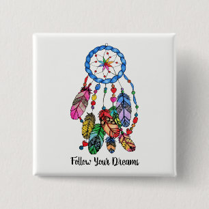 Watercolor gorgeous rainbow dream catcher 15 cm square badge