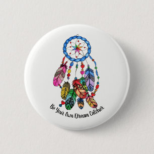 Watercolor gorgeous rainbow dream catcher 6 cm round badge