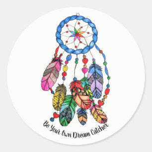 Watercolor gorgeous rainbow dream catcher classic round sticker