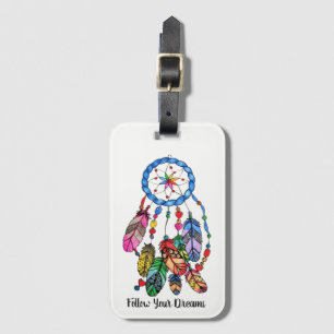 Watercolor gorgeous rainbow dream catcher luggage tag