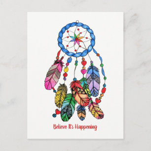 Watercolor gorgeous rainbow dream catcher postcard