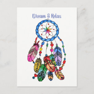 Watercolor gorgeous rainbow dream catcher postcard