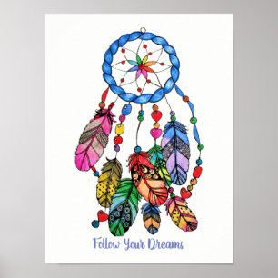 Watercolor gorgeous rainbow dream catcher poster