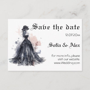 Watercolor goth black dress wedding save the date enclosure card