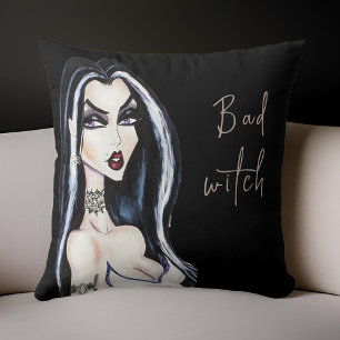 Watercolor Gothic Bad Witch Halloween Cushion