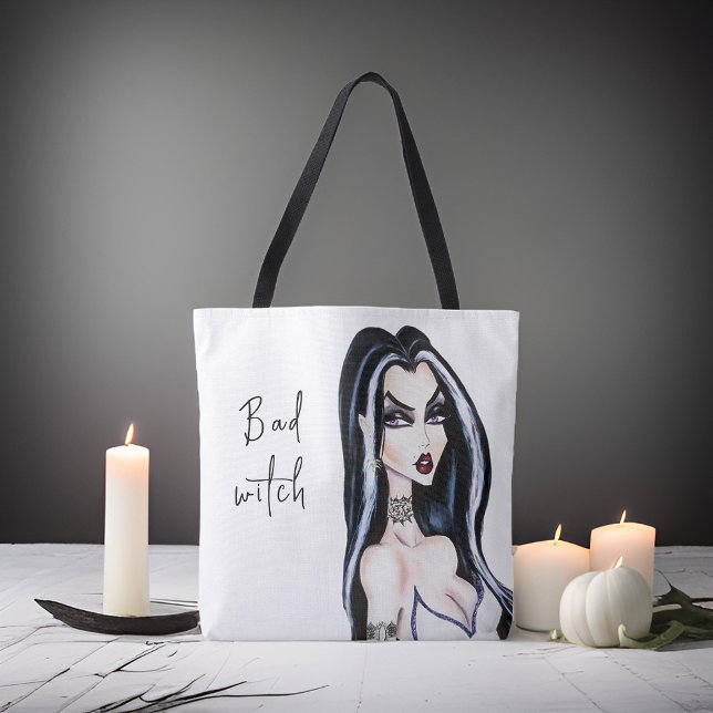 Watercolor Gothic Bad Witch Halloween Tote Bag (Creator Uploaded)