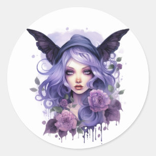 Watercolor Gothic Dark Fairy Classic Round Sticker
