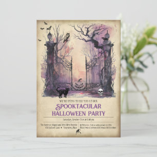 Watercolor Gothic Gate Entrance Halloween Party Invitation