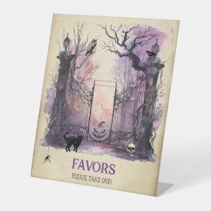 Watercolor Gothic Gate Entrance Halloween Party Pedestal Sign