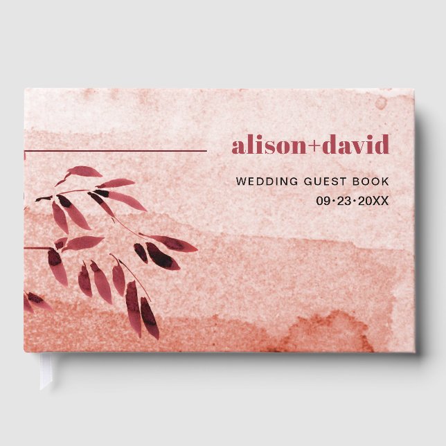 Watercolor gradient and branch Japandi wedding Guest Book (Front)