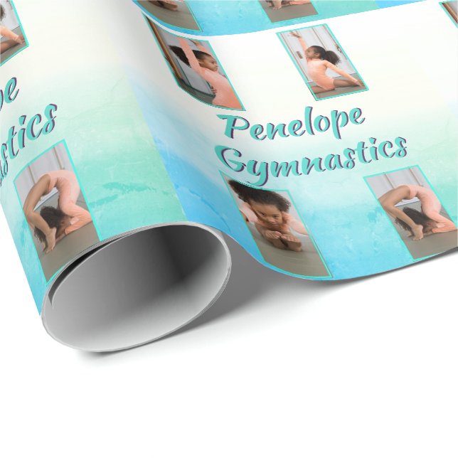 Watercolor Gradient Custom Name, Sport & Photo    Wrapping Paper (Roll Corner)