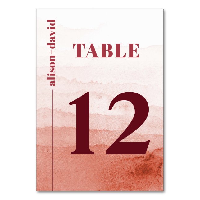 Watercolor gradient typography Japandi  wedding Table Number (Front)