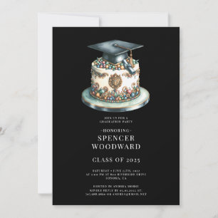 Watercolor Graduation Cap & Cake Graduation Party Invitation