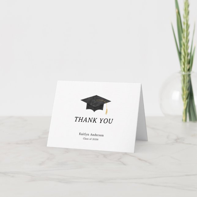 Watercolor Graduation Cap Thank You Folded Card (Front)
