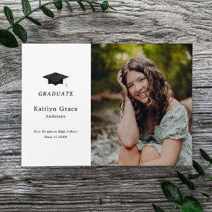 Watercolor Graduation Cap Two Photo Grad Announcement