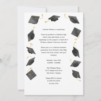 Watercolor Graduation Caps Grad Party Invitation