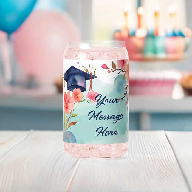 Watercolor Graduation Celebration  Can Glass (Insitu (Baby Shower))