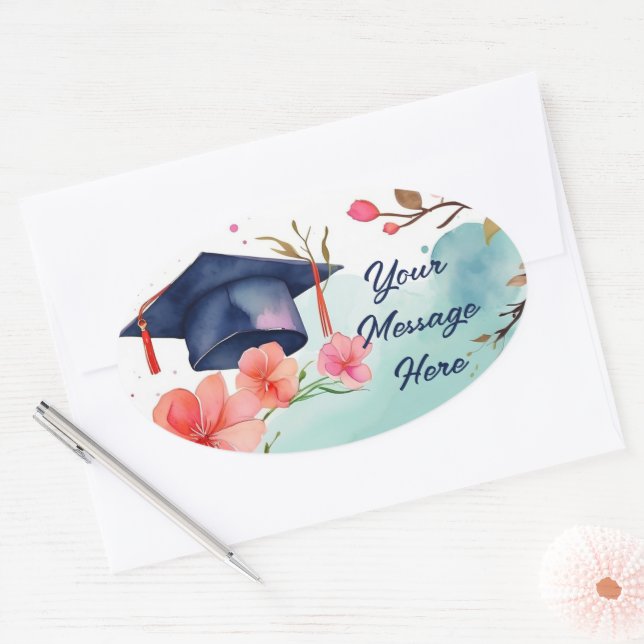 Watercolor Graduation Celebration  Oval Sticker (Envelope)