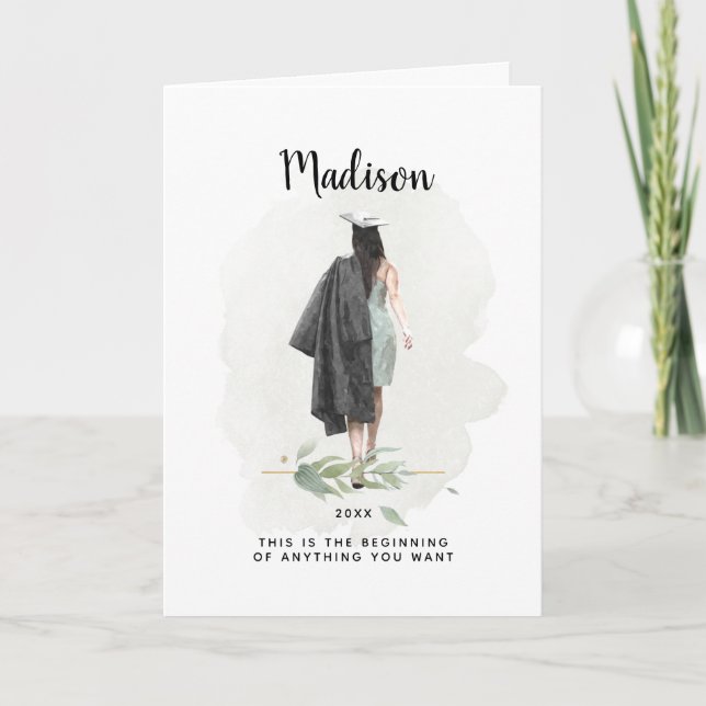 Watercolor Graduation Girl College Grad Quote Card (Front)