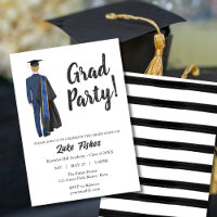 Watercolor Graduation Gown & Cap Young Man 
