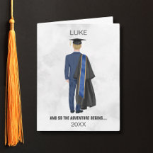 Watercolor Graduation Leavers Gown & Cap Card Man