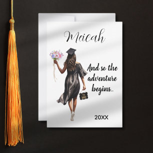 Watercolor Graduation Modern Trendy Girl Card